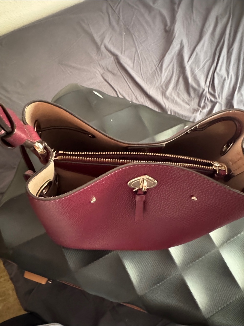 Kate Spade Marti Pebbled Leather Medium Bucket Bag in Deep Berry. - Picture 4 of 8